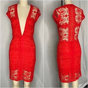 For Love & Lemons red crochet lace mini dress